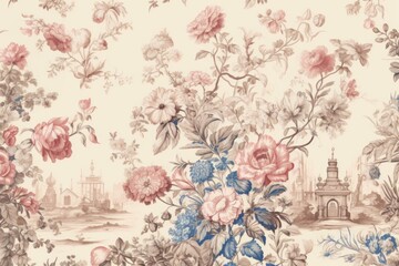 Wall Mural - Flower rose garden wallpaper pattern drawing.