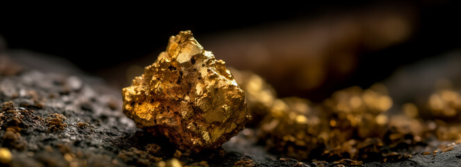 gold nugget on dark background. pure piece of gold extracted from a mine created with Generative AI technology