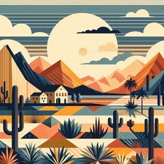 Wall Mural - France province geometric art style landscape. AI generated illustration