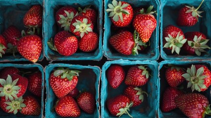 Poster - Fresh, juicy strawberries at a local farmers market, captured in close-up to highlight their vibrant color and texture