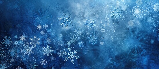 Wall Mural - Holiday themed cover in blue with a textured look and numerous snowflakes suitable for adding text or images in the open space. Copy space image. Place for adding text and design