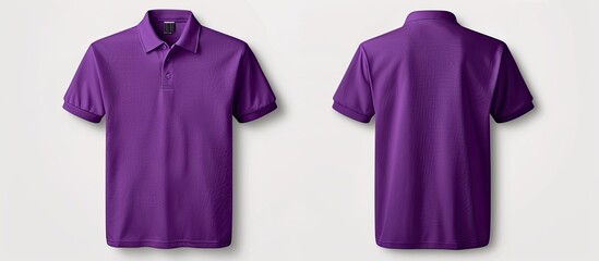 Purple vintage female polo shirt with a white background shown on men s front and back in a copy space image