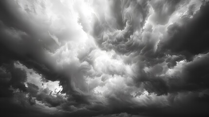 Wall Mural - Beautiful cloudy sky in a black and white photograph