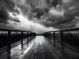 Wall Mural - Beautiful cloudy sky in a black and white photograph