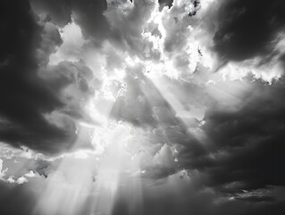 Wall Mural - Beautiful cloudy sky in a black and white photograph