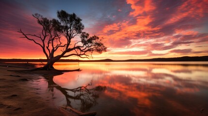 Wall Mural - sunset over lake