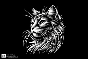 Cat illustration black and white silhouette graphic clip art vector design