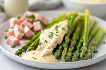 Wall Mural - Asparagus With Hollandaise Sauce and Ham