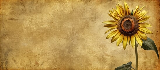 Wall Mural - Old-fashioned card displaying a sunflower with ample copy space image for customization.