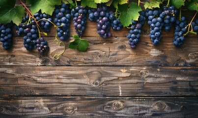 Wall Mural - Grapes on vines with rustic wooden background