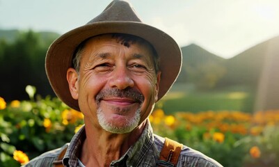 Wall Mural - portrait of a senior farmer in his garden smiling at the camera