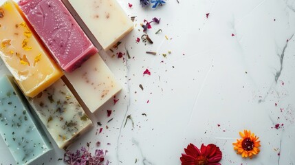 Poster - Close up of handmade soap on white background with empty space