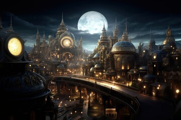 Wall Mural - Steampunk city astronomy outdoors night. .