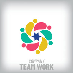 Wall Mural - Creative teamwork logo. Unique human ethnic colors, company icon template. vector