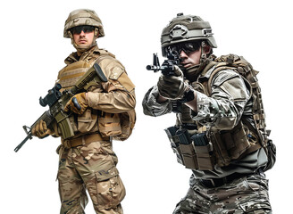 Pack of soldier armed and vigilant stands ready to defend and protect set