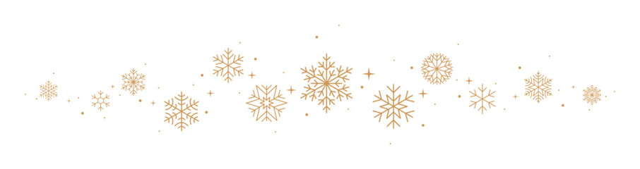 Snowflakes border, gold Christmas banner