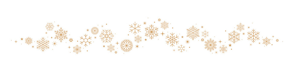 Wall Mural - Gold snowflakes border. Christmas banner with stars