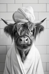 Poster - a cow with a towel on its head