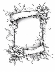 Sticker - a drawing of a scroll with flowers and leaves