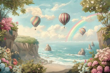 Wall Mural - Painting balloon landscape outdoors.