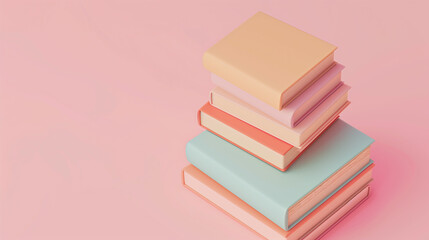 Wall Mural - A stack of books with a pink book in the middle. The books are of different sizes and colors, with the pink book being the largest