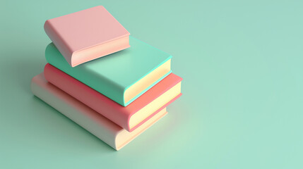 Wall Mural - A stack of books with a pink book in the middle. The books are of different sizes and colors, with the pink book being the largest