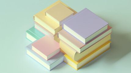 Wall Mural - A stack of books with a pink book in the middle. The books are of different sizes and colors, with the pink book being the largest