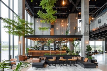 Poster - Trendy coffee shop with eclectic decor and a welcoming atmosphere providing a comfortable space for social interactions and casual meetings.