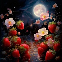 Wall Mural - strawberry and water splash