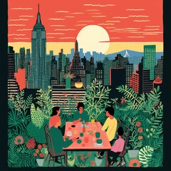 Sticker - New york rooftop party outdoors poster city. .