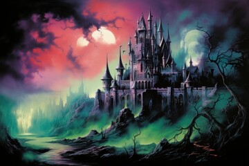 Sticker - Spooky Castle painting nature castle. .