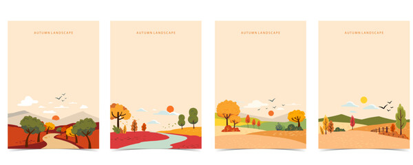 Wall Mural - autumn background with beautiful natural scene for a4 vertical design