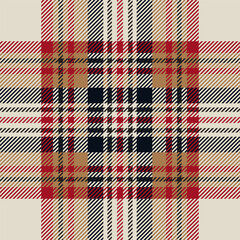 Wall Mural - Beige, red and black tartan plaid. Scottish pattern fabric swatch close-up. 