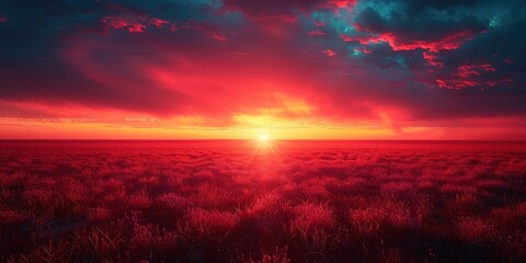 Wall Mural - Fiery Sunset Over Red Landscape