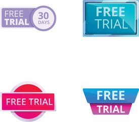 Poster - Trial symbol icons set cartoon vector. Free trial badge and sticker. Promotion strategy