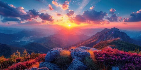 Canvas Print - Majestic Sunset Over Mountain Peaks