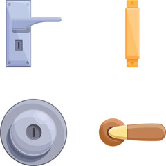 Poster - Furniture handle icons set cartoon vector. Handle for entrance and interior door. Interior element