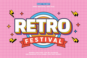 Poster - Retro editable text effect style - Retro vintage music party festival 3d cartoon style premium vector