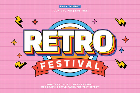 Retro editable text effect style - Retro vintage music party festival 3d cartoon style premium vector