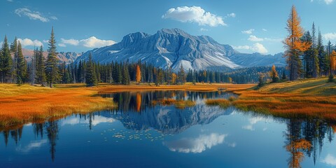 Wall Mural - Mountain Lake Reflection