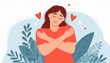 © Mis_TiKa - Happy woman hugging herself. Positive lady expressing self love and care. Vector illustration for love yourself, body positive, confidence concept