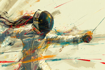 Wall Mural - woman sport illustration, fencing