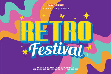 Poster - Retro editable text effect style - Retro vintage music party festival 3d cartoon style premium vector