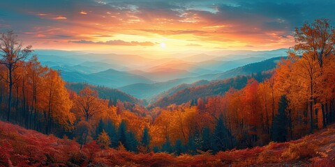 Poster - Autumnal Mountain Landscape at Sunset