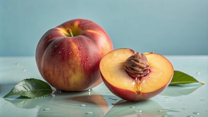 Wall Mural - fresh peaches with leaves