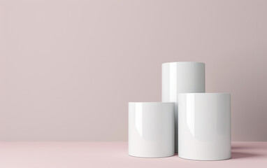 Poster - Minimalist clean white cylindrical objects displayed on soft pink background, perfect for modern design and decor themes.