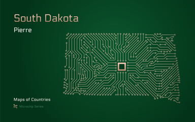 Wall Mural - South Dakota Map with a capital of Pierre Shown in a Microchip Pattern. E-government. United States vector maps. Microchip Series	
