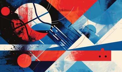 Poster - Abstract geometric shapes in blue, red, and white color scheme