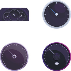 Poster - Various speedometer icons set cartoon vector. Different style of speedometer. Speed indicator