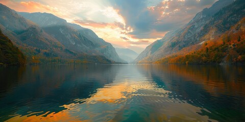 Wall Mural - Serene Mountain Lake at Sunset